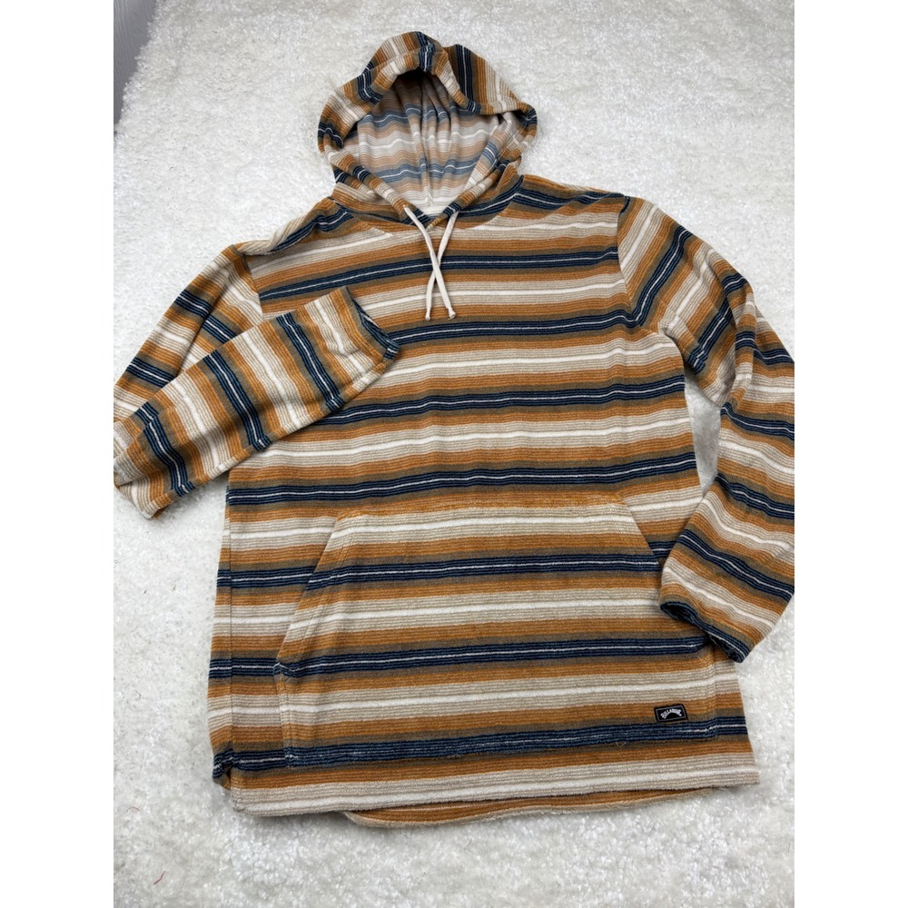 Billabong Hoodie Mens L Multicolor‎ Striped Terry Cloth Surf Pullover Sweatshirt